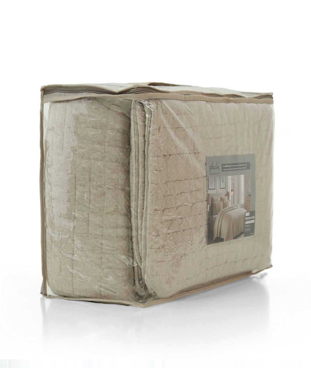 Jamie Beige Melange with Natural dyed 100% Cotton Knitted With Polyester Filled King Size Bed Cover With 2 Pillow Covers (Set of 3Pcs)