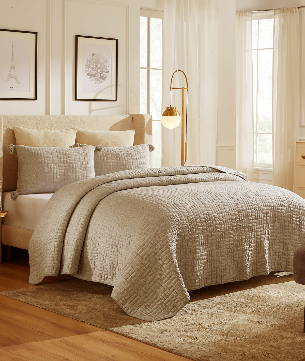 Jamie Beige Melange with Natural dyed 100% Cotton Knitted With Polyester Filled King Size Bed Cover With 2 Pillow Covers (Set of 3Pcs)