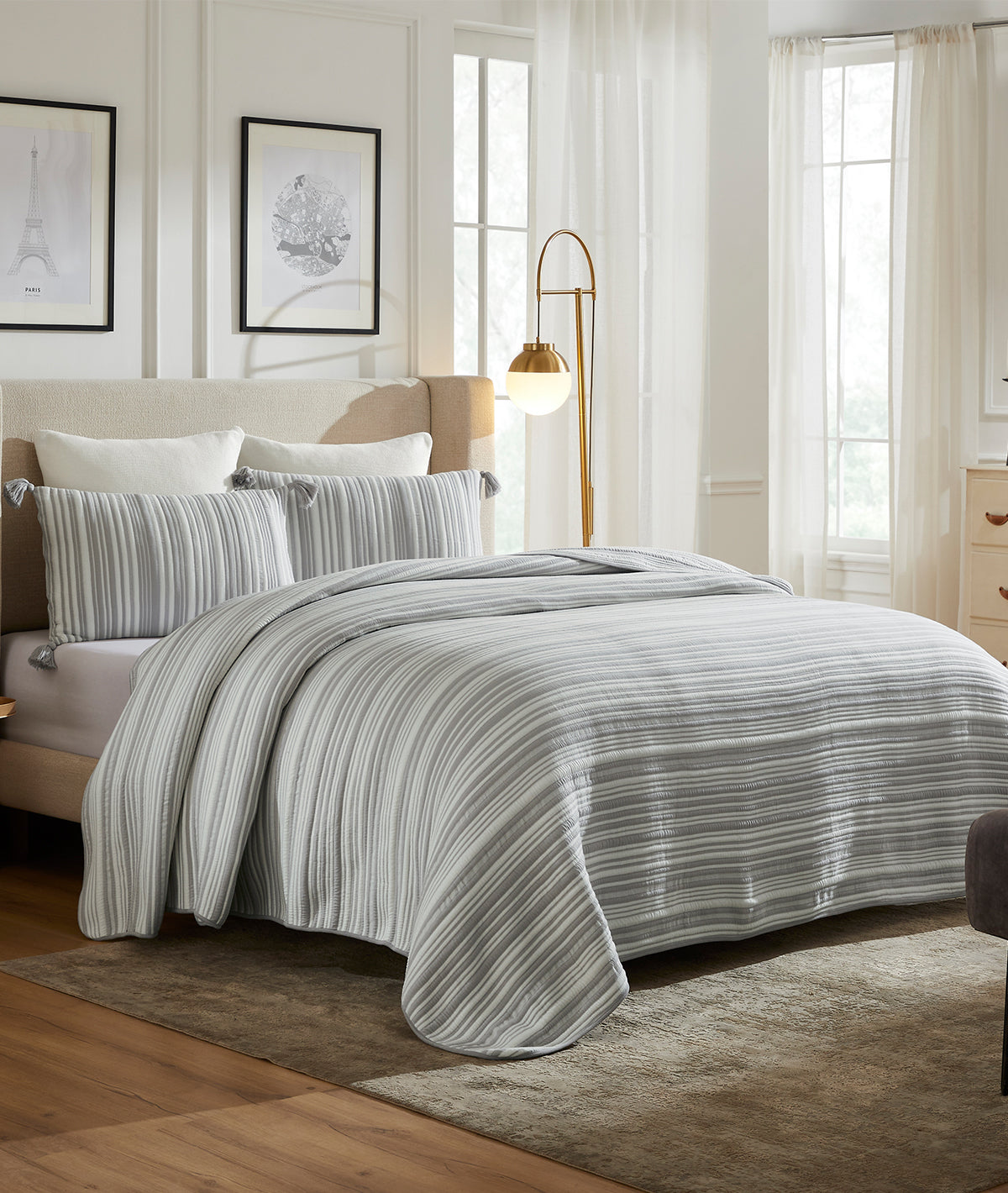 Jasmine Nimbus Cloud & Ivory 100% Cotton Knitted With Polyester Filled King Size Bed Cover With 2 Pillow Covers (Set of 3Pcs)
