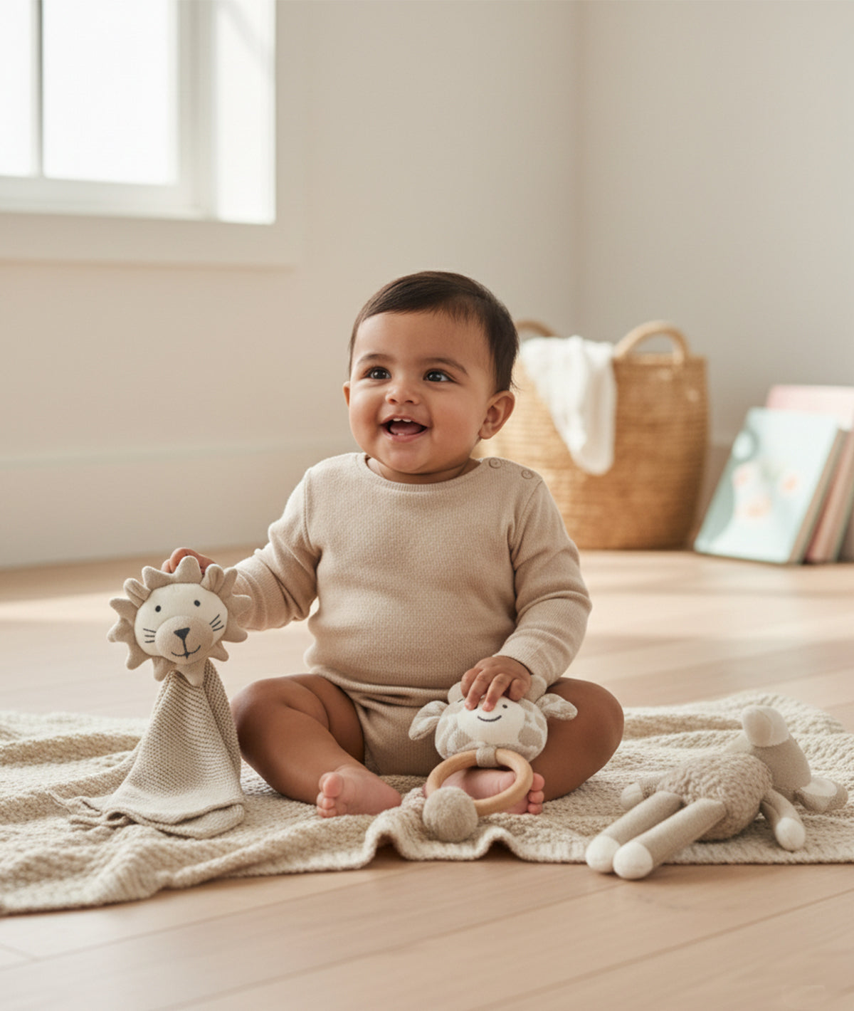 Jungle Safari Play & Pamper Gift Bundle - (Set of 3 - Soft Toy, Cuddle Cloth & Ring Rattle)