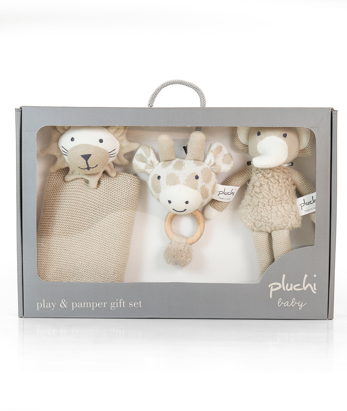 Jungle Safari Play & Pamper Gift Bundle - (Set of 3 - Soft Toy, Cuddle Cloth & Ring Rattle)