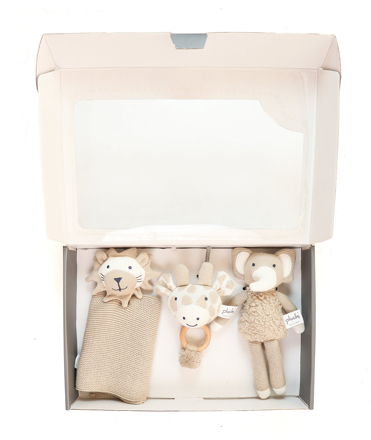 Jungle Safari Play & Pamper Gift Bundle - (Set of 3 - Soft Toy, Cuddle Cloth & Ring Rattle)