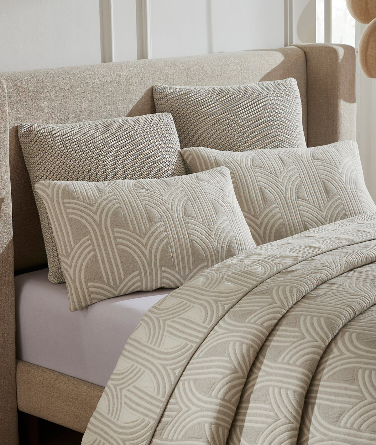 Jaya Light beige Milange & Natural 100% Cotton Knitted With Polyester Filled King Size Bed Cover With 2 Pillow Covers (Set of 3Pcs)