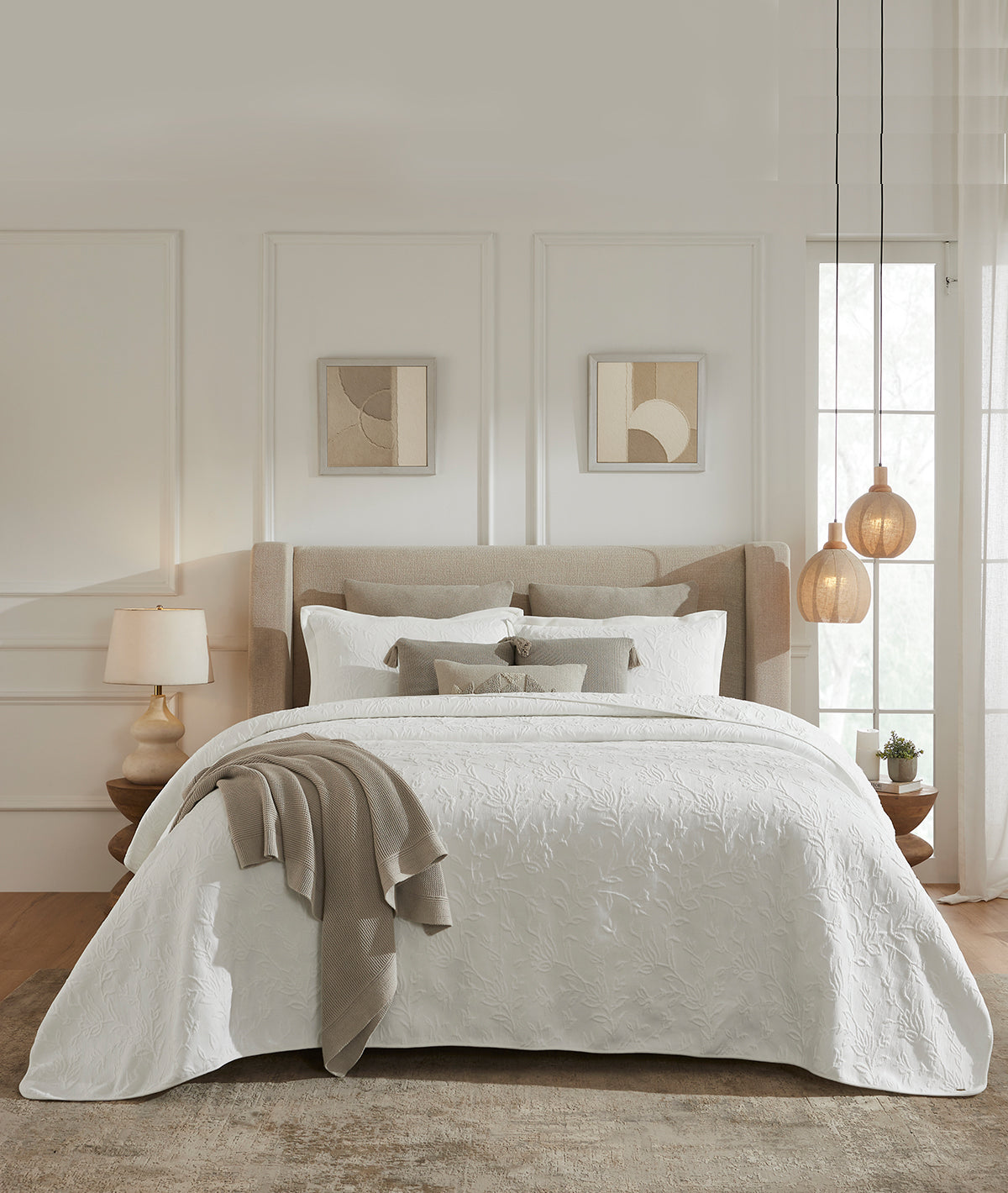 Leila Ivory 100% Cotton Knitted With Polyester Filled King Size Bed Cover With 2 Pillow Covers (Set of 3Pcs)