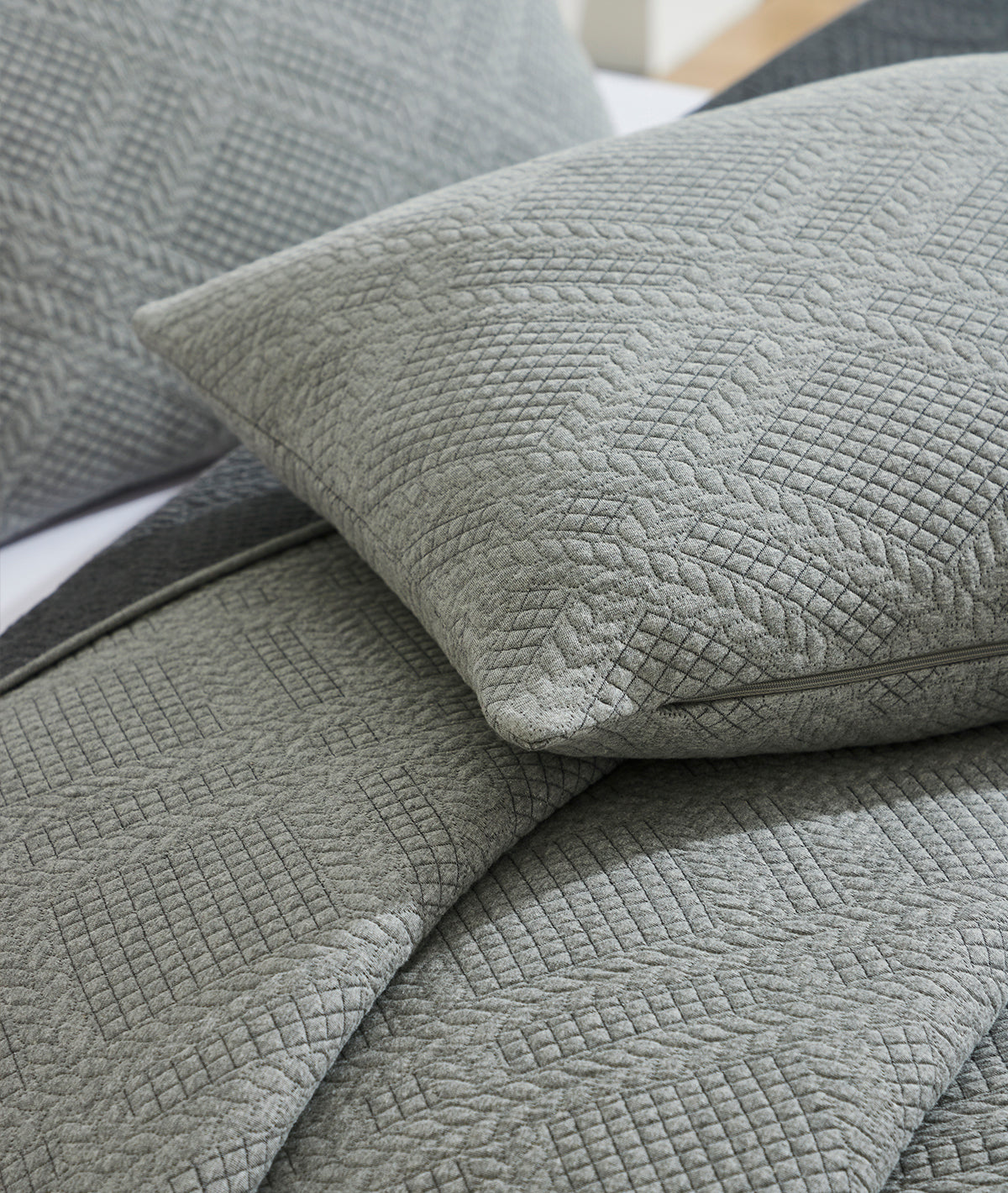 Luna Light Grey & Dark Grey 100% Cotton Knitted With Polyester Filled King Size Bed Cover With 2 Pillow Covers(Set of 3 Pcs)