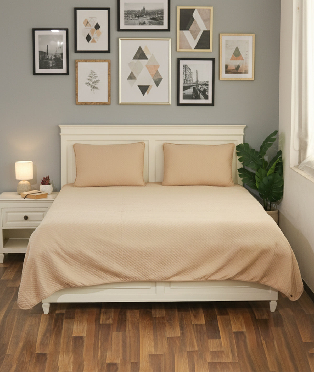 Quardline Oat 100% Cotton Knitted With Polyester Filled King Size Bed Cover With 2 Pillow Covers (Set of 3 Pcs)