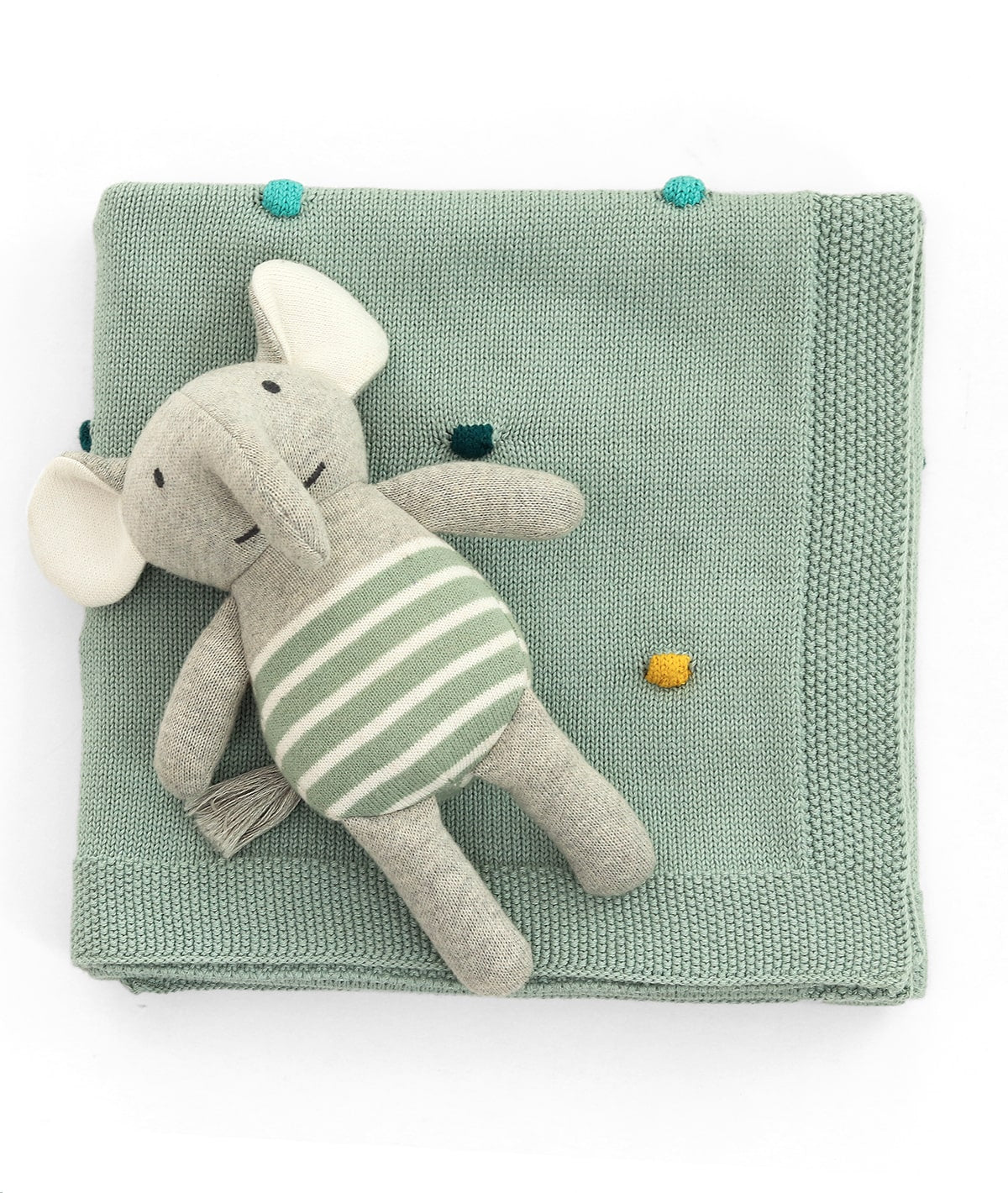 Cute as a Button Gift Bundle- (Set of 2 - Blanket & Elephant Rattle) in Duck Egg Color