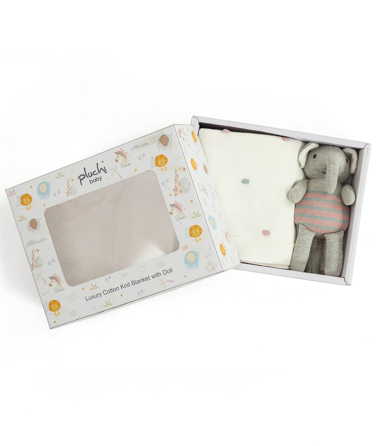 Cute as a Button Gift Bundle- (Set of 2 - Blanket & Elephant Rattle) in Ivory Color