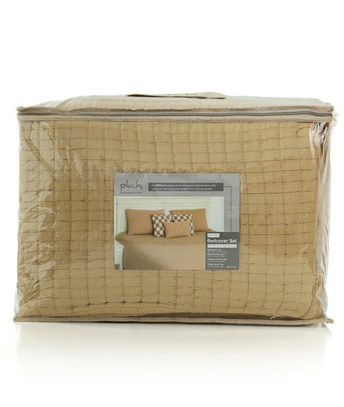 William Champagne 100% Cotton Knitted With Polyester Filled King Size Bed Cover With 2 Pillow Covers and 3 Cushion Covers (Set Of 6)