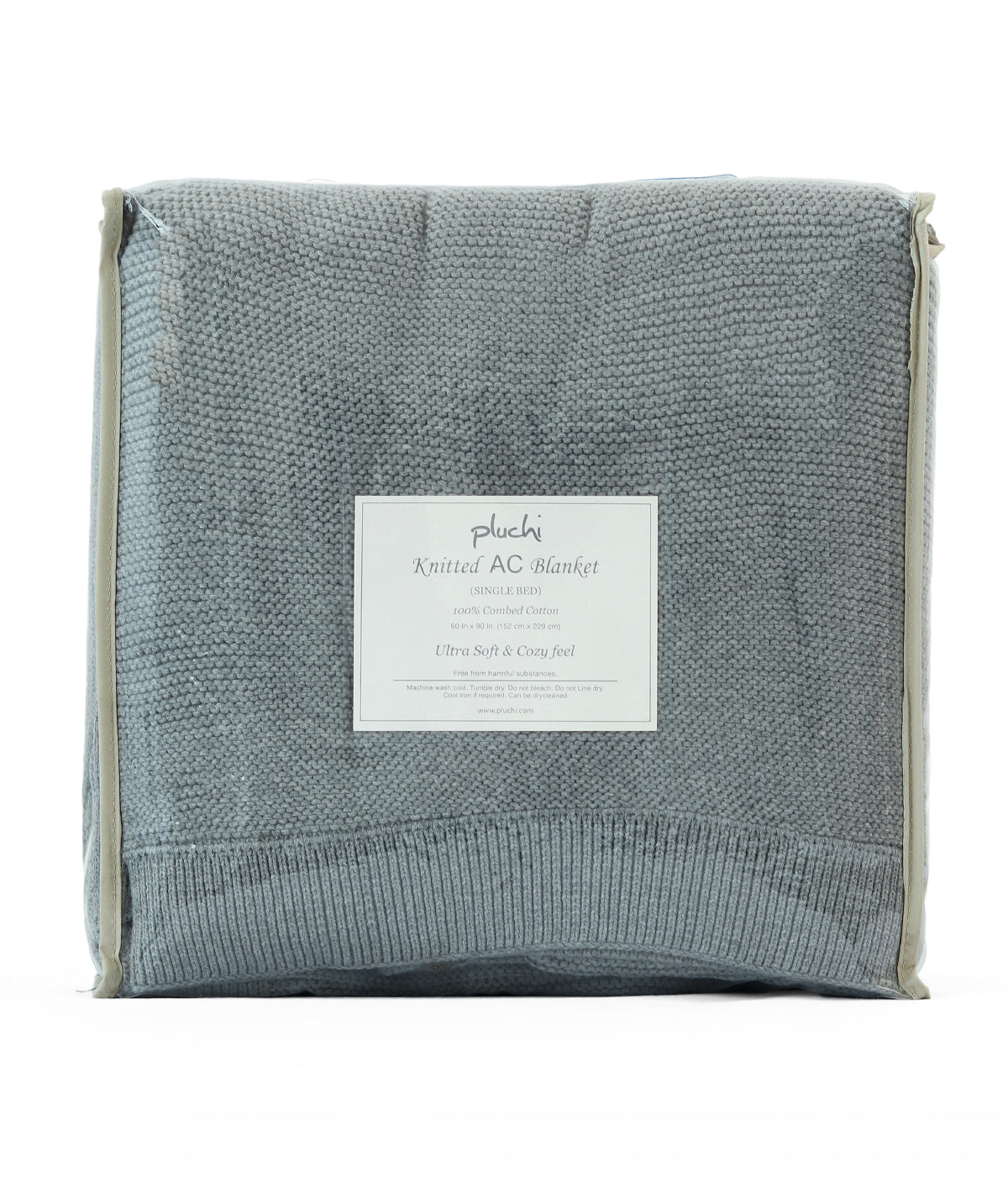 Transfer Knit Cotton Knitted AC blanket / Dohar for Round the Year Use in Light Grey Melange Color  (152 cm x 228 cm)