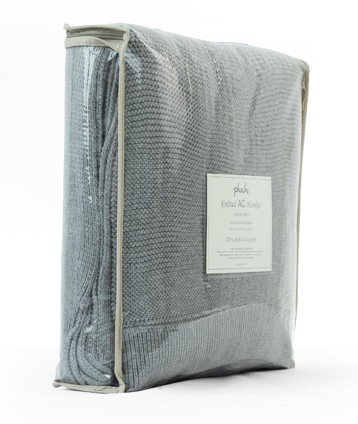 Transfer Knit Cotton Knitted AC blanket / Dohar for Round the Year Use in Light Grey Melange Color  (152 cm x 228 cm)