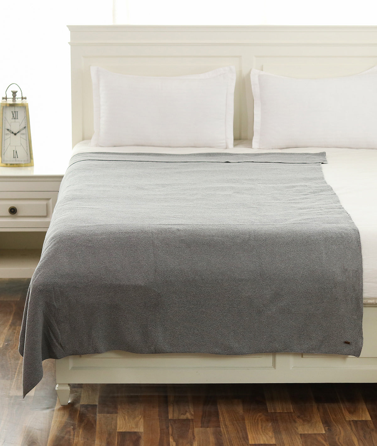 Transfer Knit Cotton Knitted AC blanket / Dohar for Round the Year Use in Light Grey Melange Color  (152 cm x 228 cm)