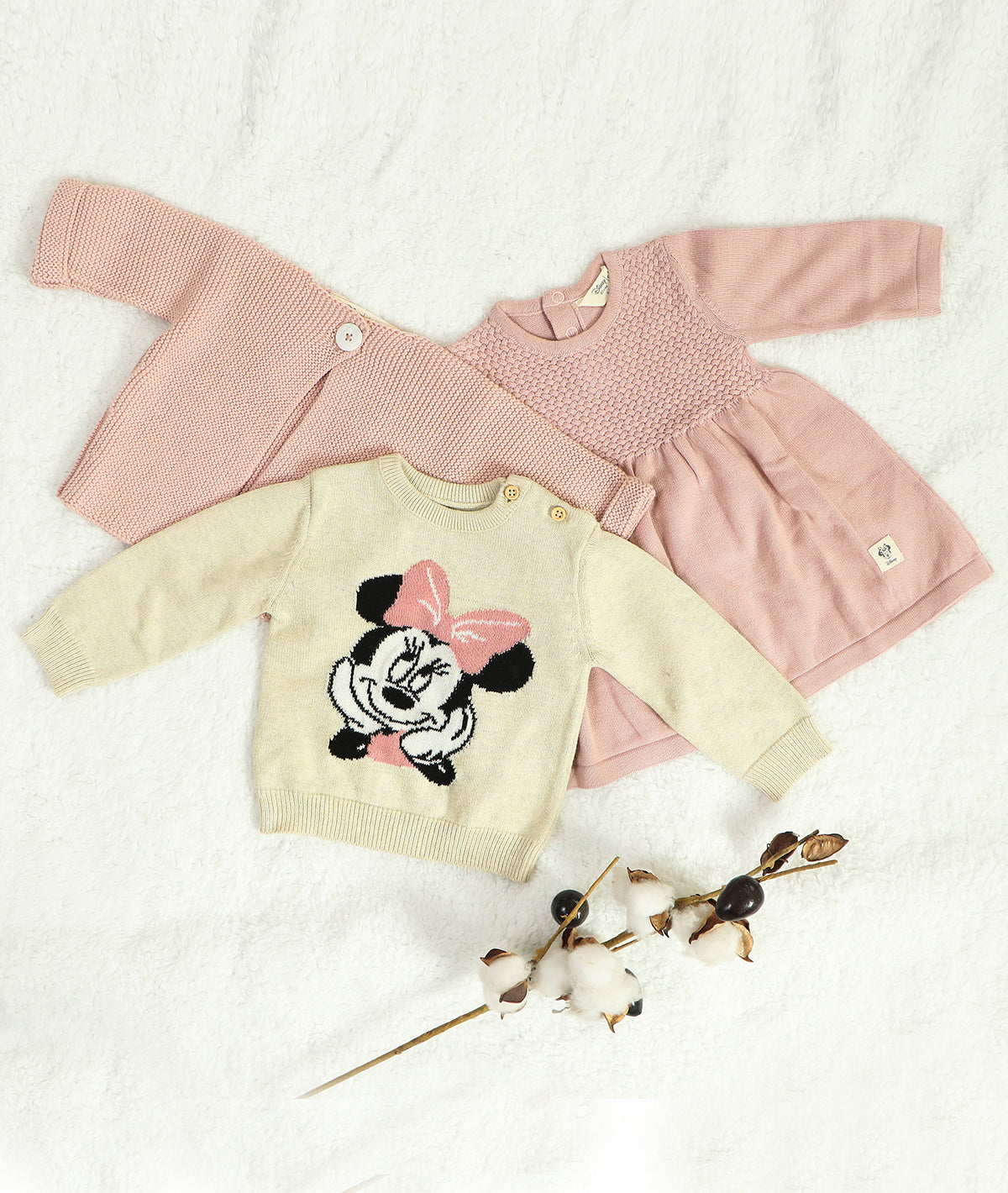 Minnie Mouse Jumper for Newborn Babies in Natural Melange & Blossom Color