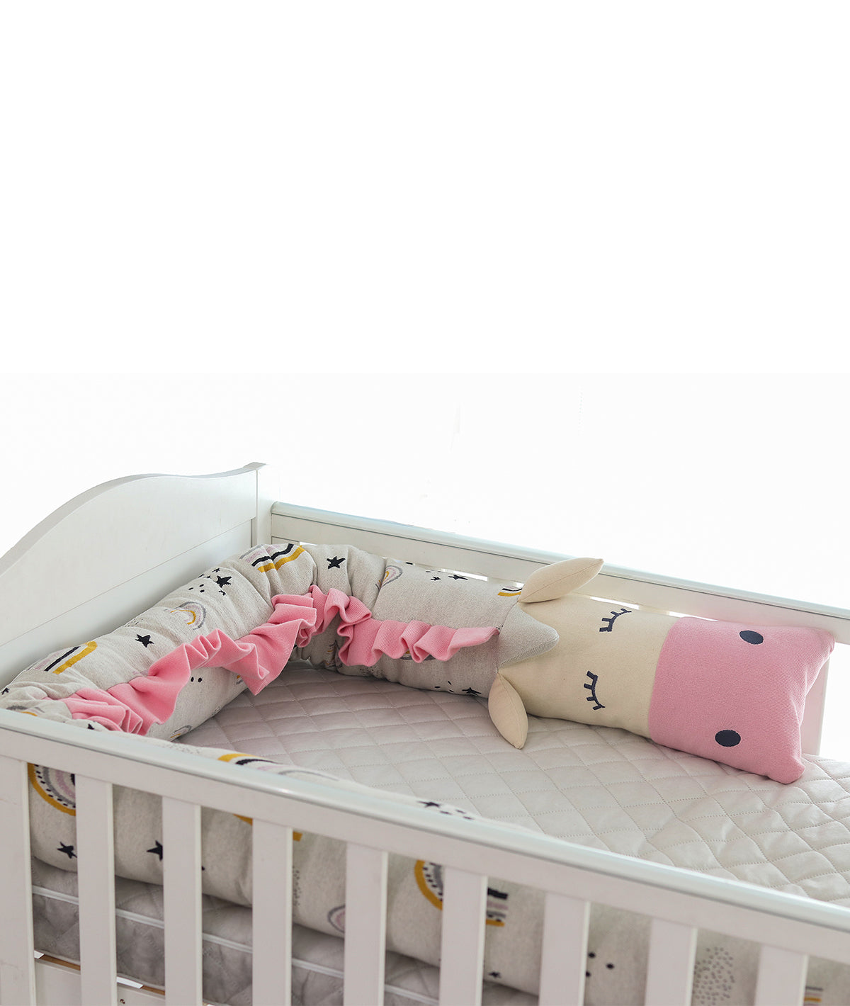 Unicorn Cotton Knitted Cot Bumper (Cerise Pink)