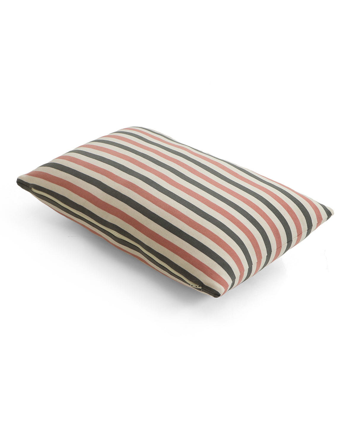 Candy Stripes Cotton Knitted Decorative Medium Grey, Natural & Blush Pink Color 12 x 20 Inches Pillow Cover