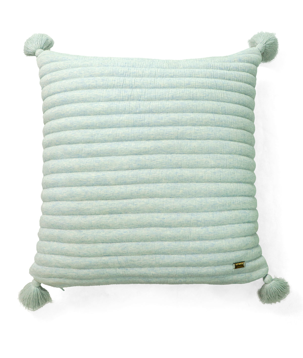 Bar White Milange Cotton Knitted Quilted Cushion with Tassels  18 X 18 Inches Cushion Cover