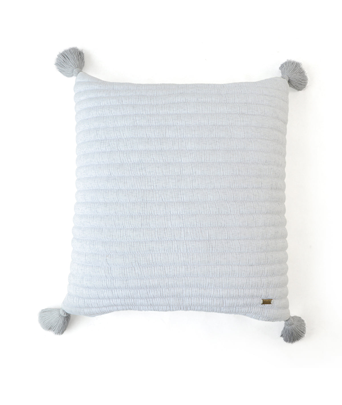 Bar White Milange Cotton Knitted Quilted Cushion with Tassels  18 X 18 Inches Cushion Cover