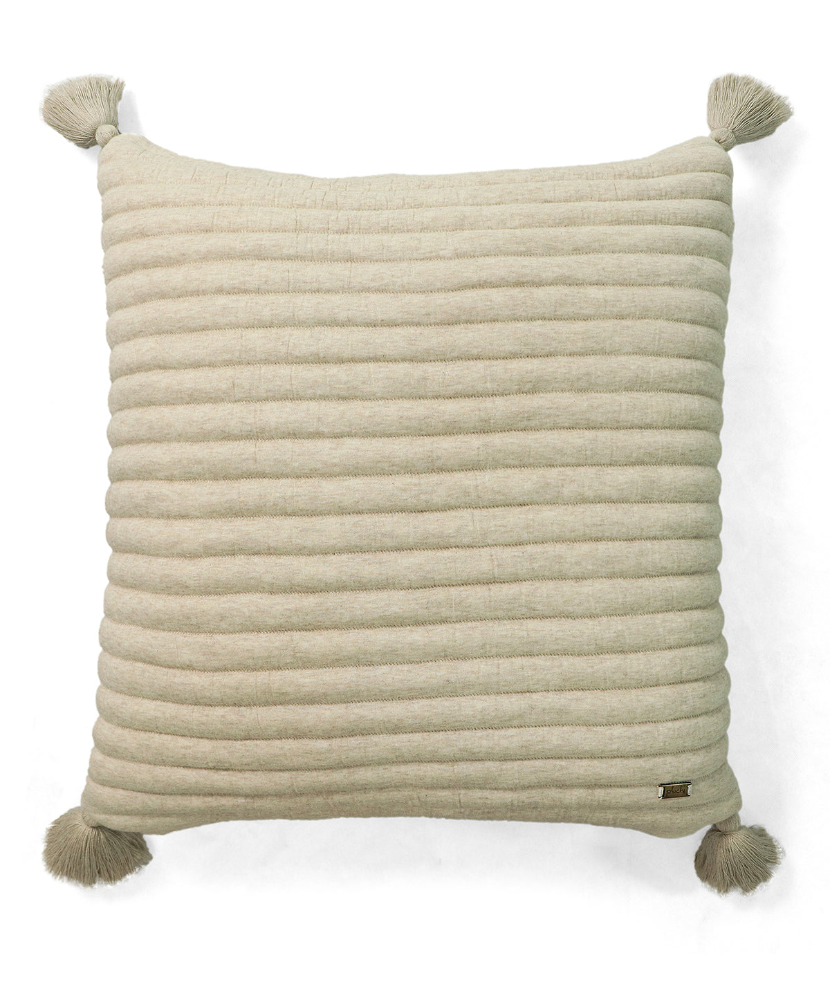 Bar Beige Milange Cotton Knitted Quilted Cushion with Tassels  18 X 18 Inches Cushion Cover