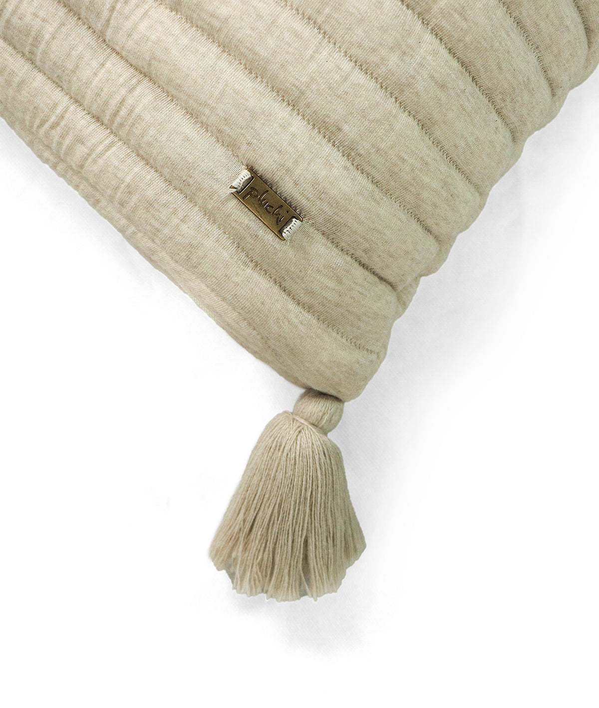 Bar Beige Milange Cotton Knitted Quilted Cushion with Tassels  18 X 18 Inches Cushion Cover