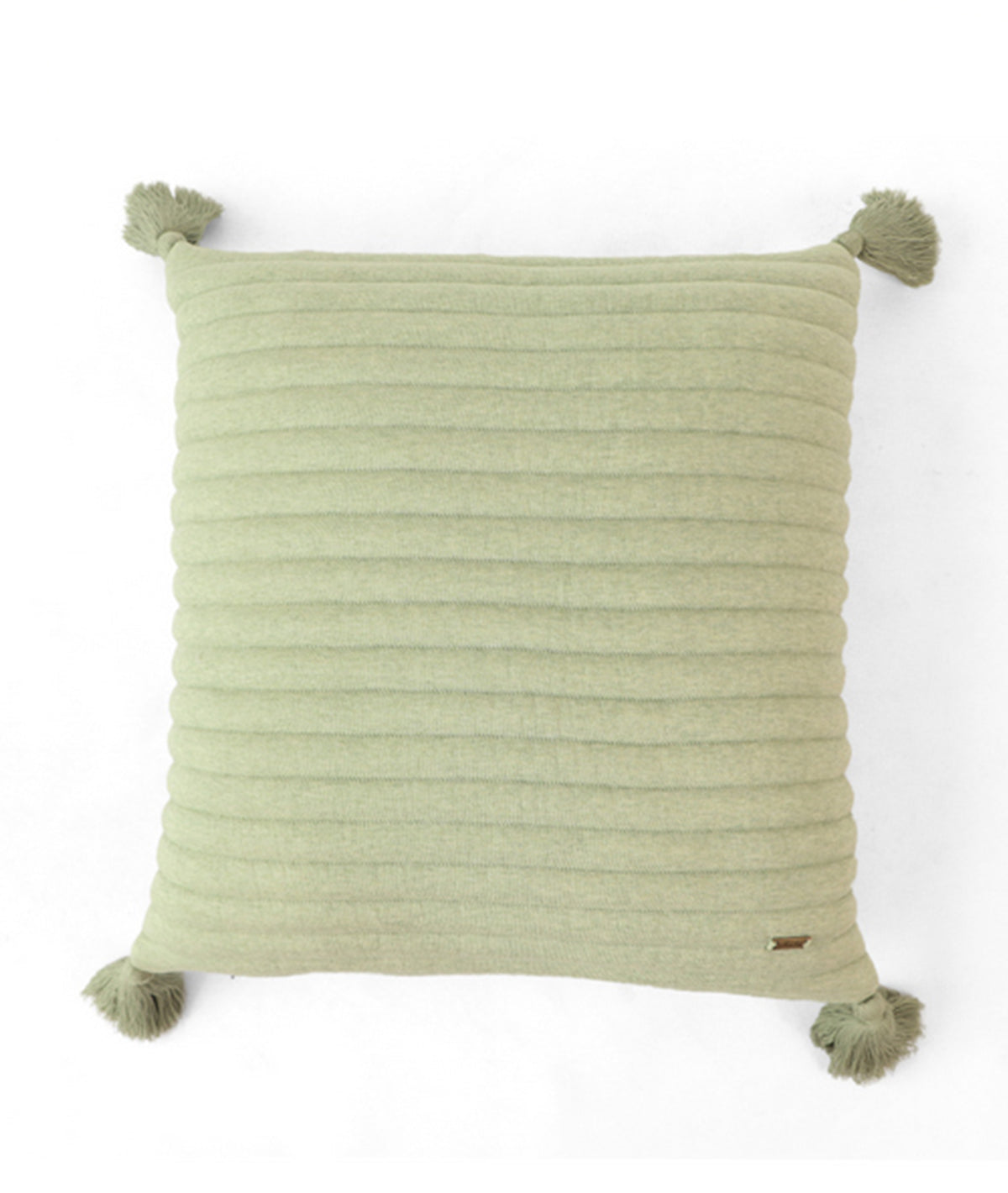 Bar Green Milange  Cotton Knitted Quilted Cushion with Tassels 18 X 18 Inches Cushion Cover