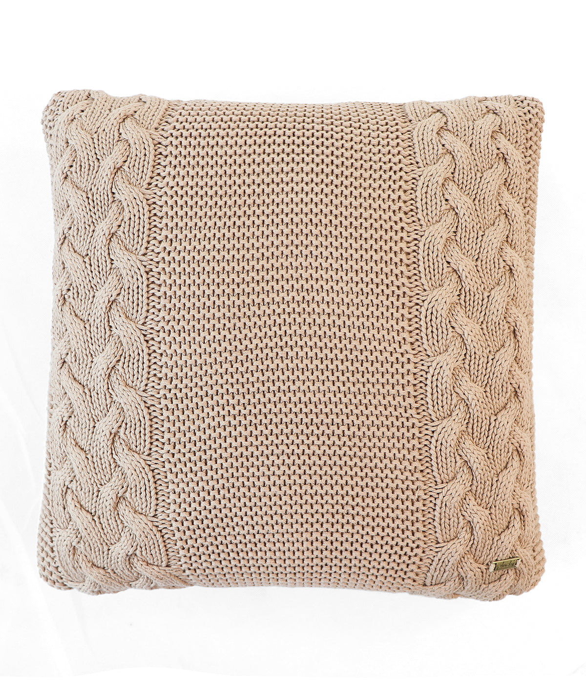 Archer Cotton Knitted Decorative Khaki Cream Color 16 x 16 Inches Cushion Cover