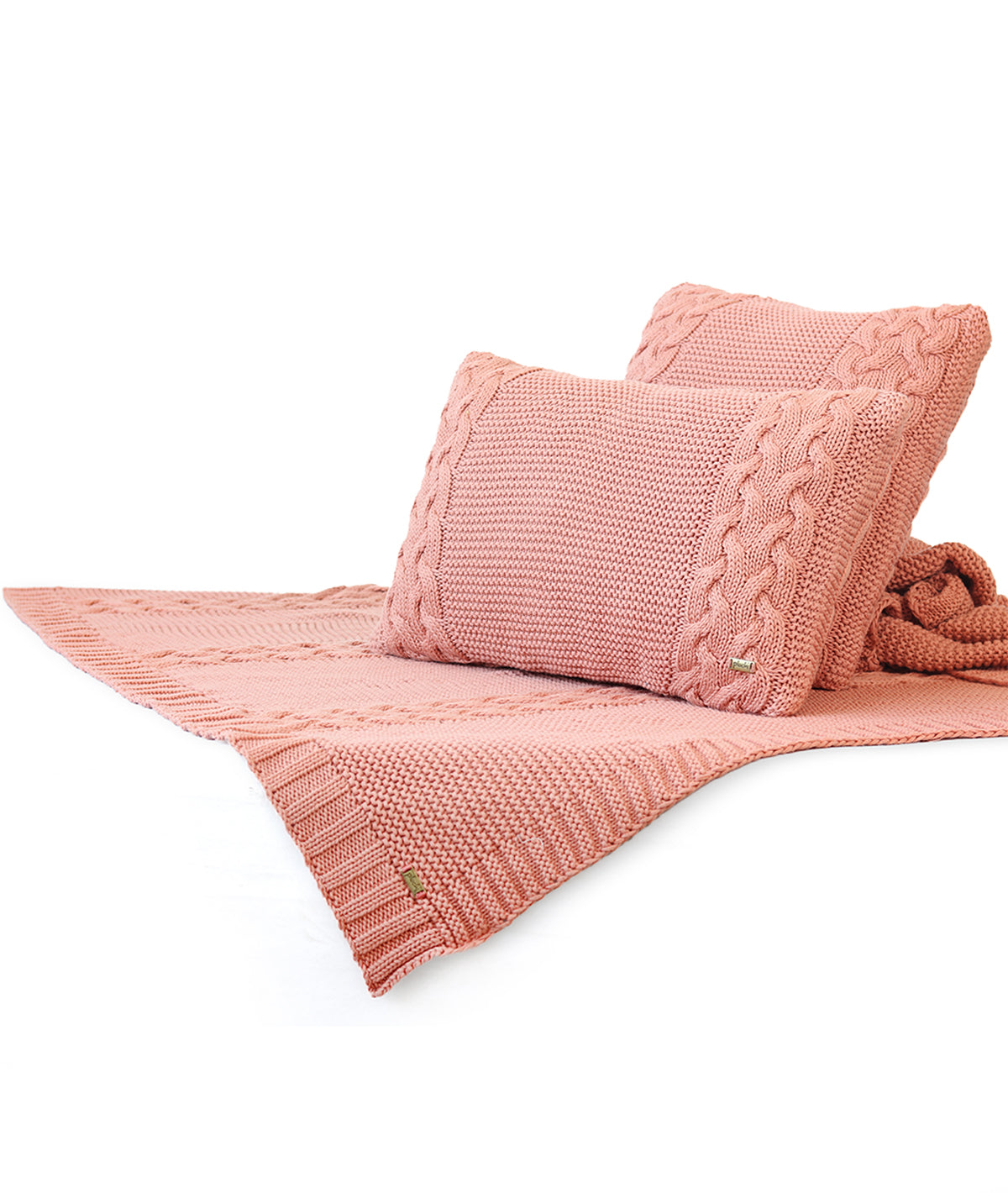 Archer Dusty Coral Cotton Knitted Throw /Blanket  For Round The Year Use (125x150cm)