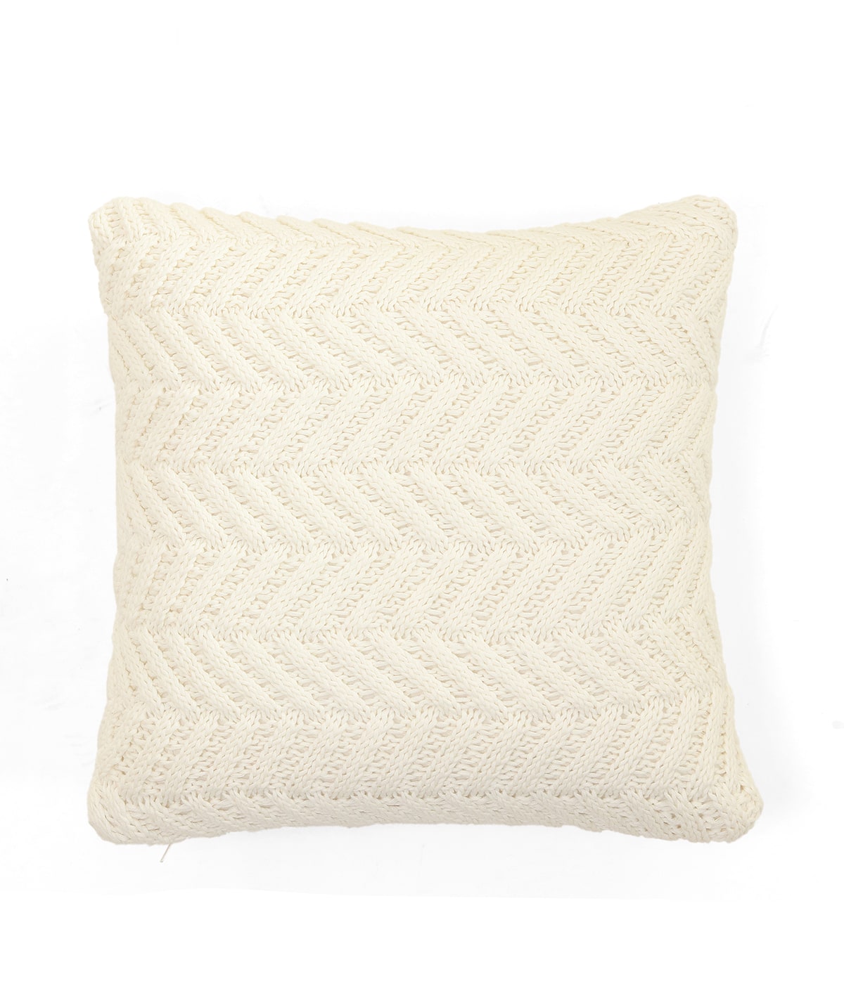 Chevron Ivory Cotton Knitted Decorative 16 X 16 Inches Cushion Cover
