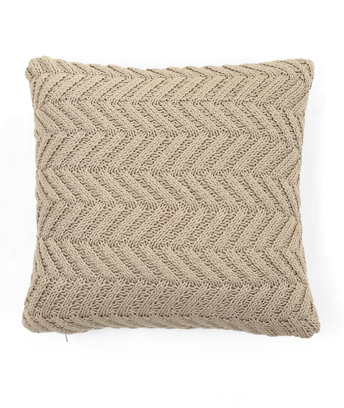Chevron Oatmeal Cotton Knitted Decorative 16 X 16 Inches Cushion Cover