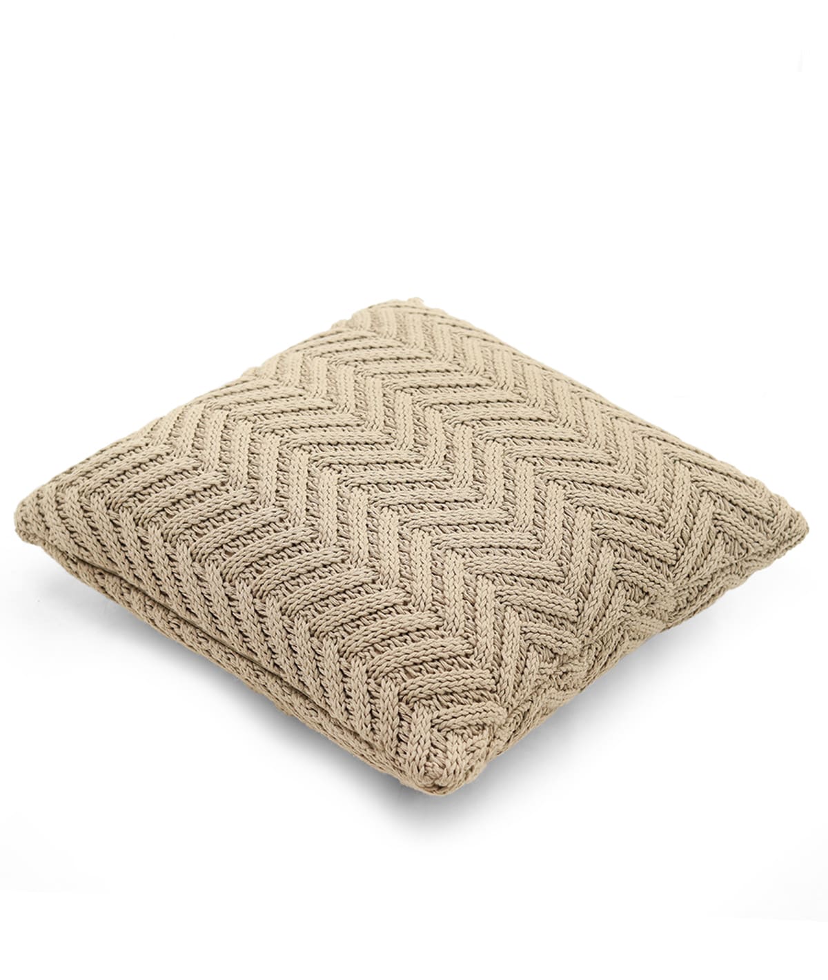 Chevron Oatmeal Cotton Knitted Decorative 16 X 16 Inches Cushion Cover