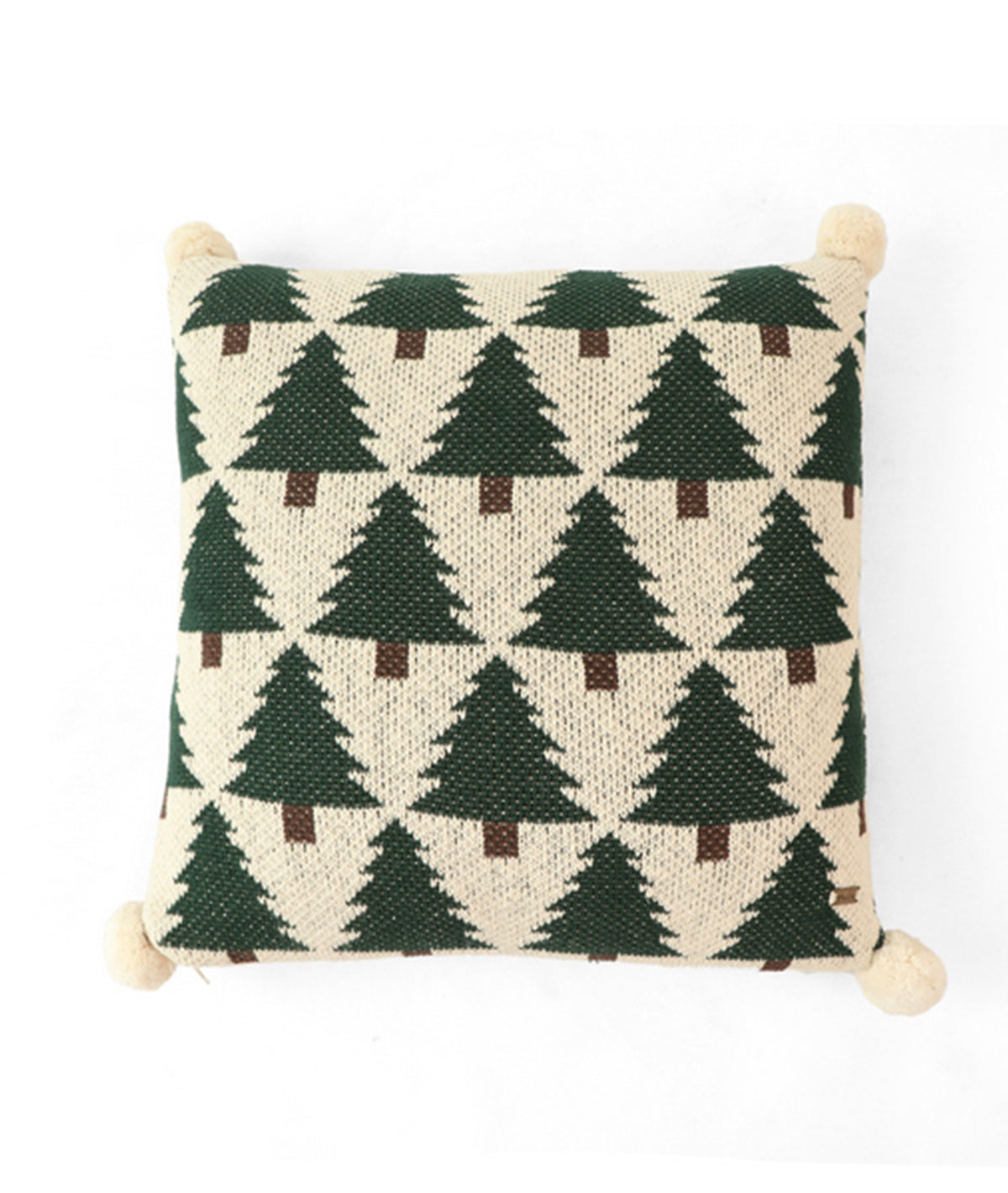 X-Mas Tree Cotton Knitted Decorative Natural & Green Color 16 x 16 Inches Cushion Cover