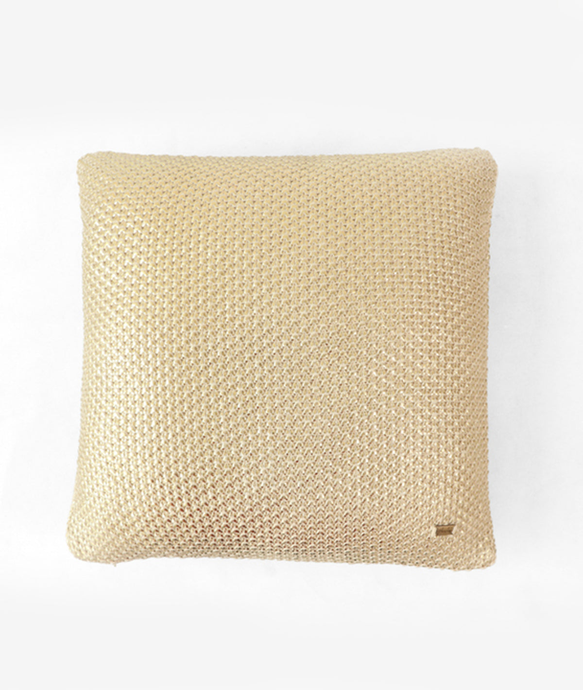 Moss Knit Foil Print Cotton Knitted Decorative Natural & Gold Color 16 x 16 Inches Cushion Cover