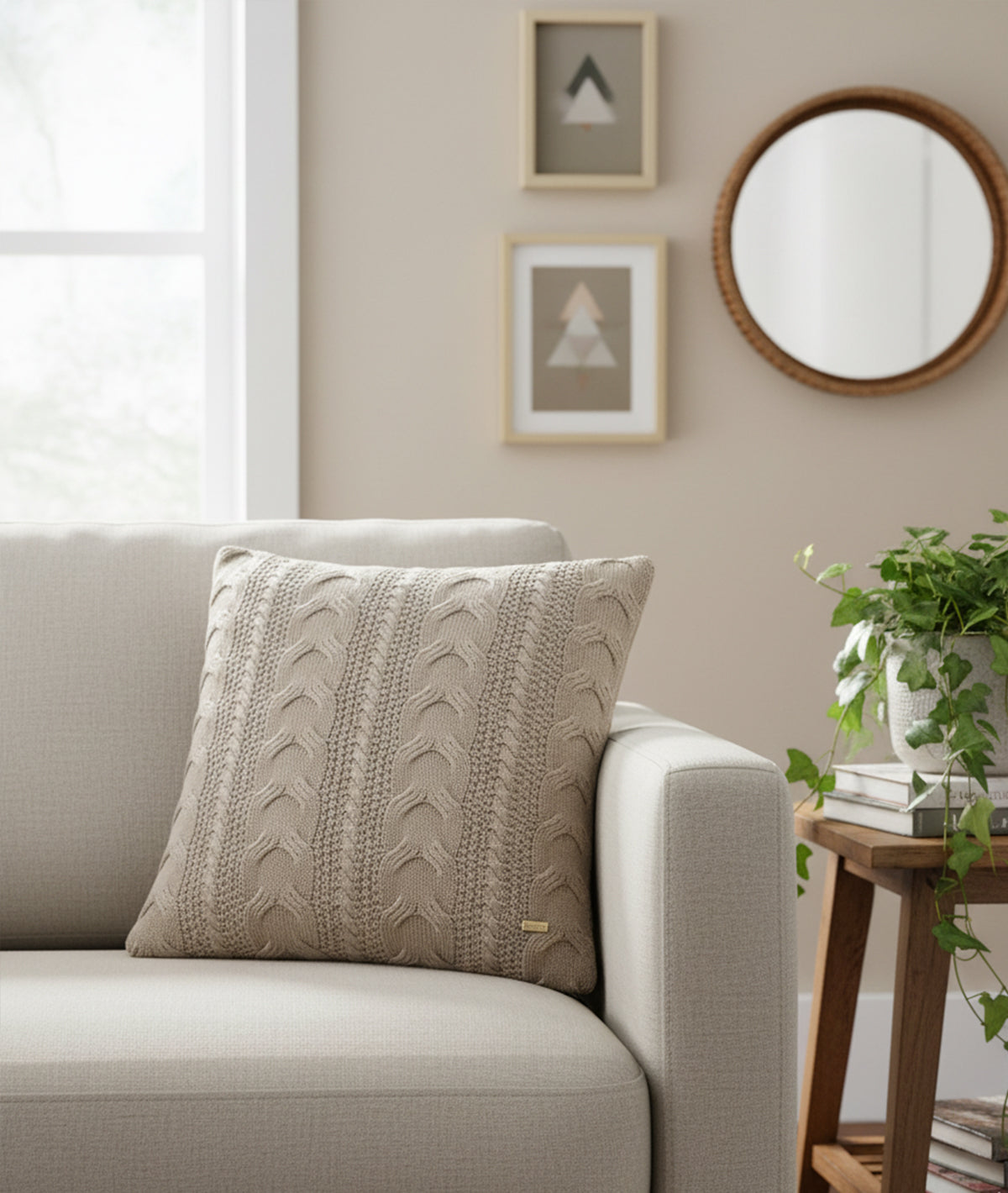 Classical Stone Cotton Knitted Decorative Cushion Cover (18" x 18")