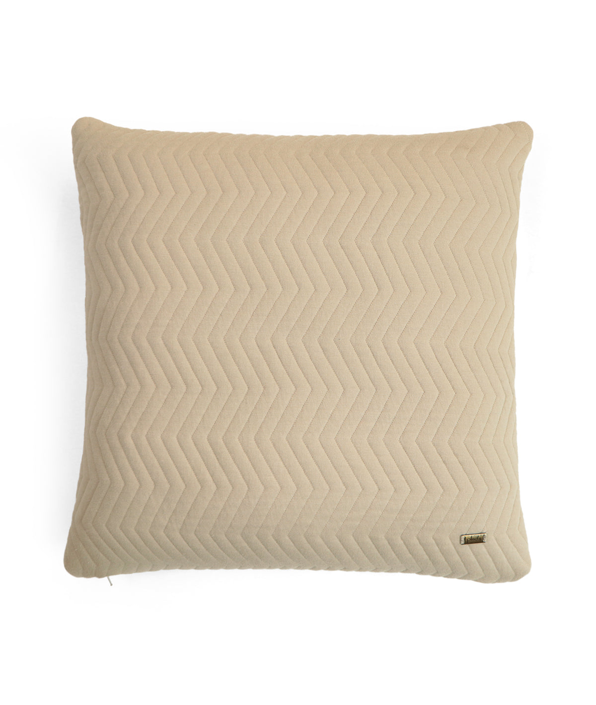 Zig-Zag Pale Whisper & Natural Cotton Knitted Quilted Decorative 18 X 18 Inches Cushion Cover