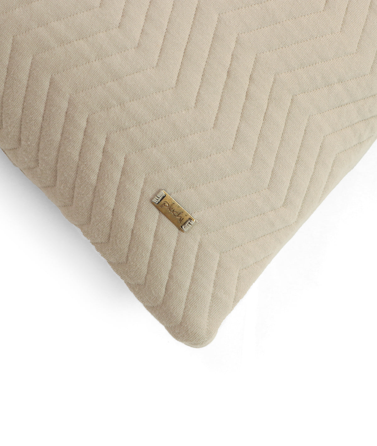 Zig-Zag Pale Whisper & Natural Cotton Knitted Quilted Decorative 18 X 18 Inches Cushion Cover