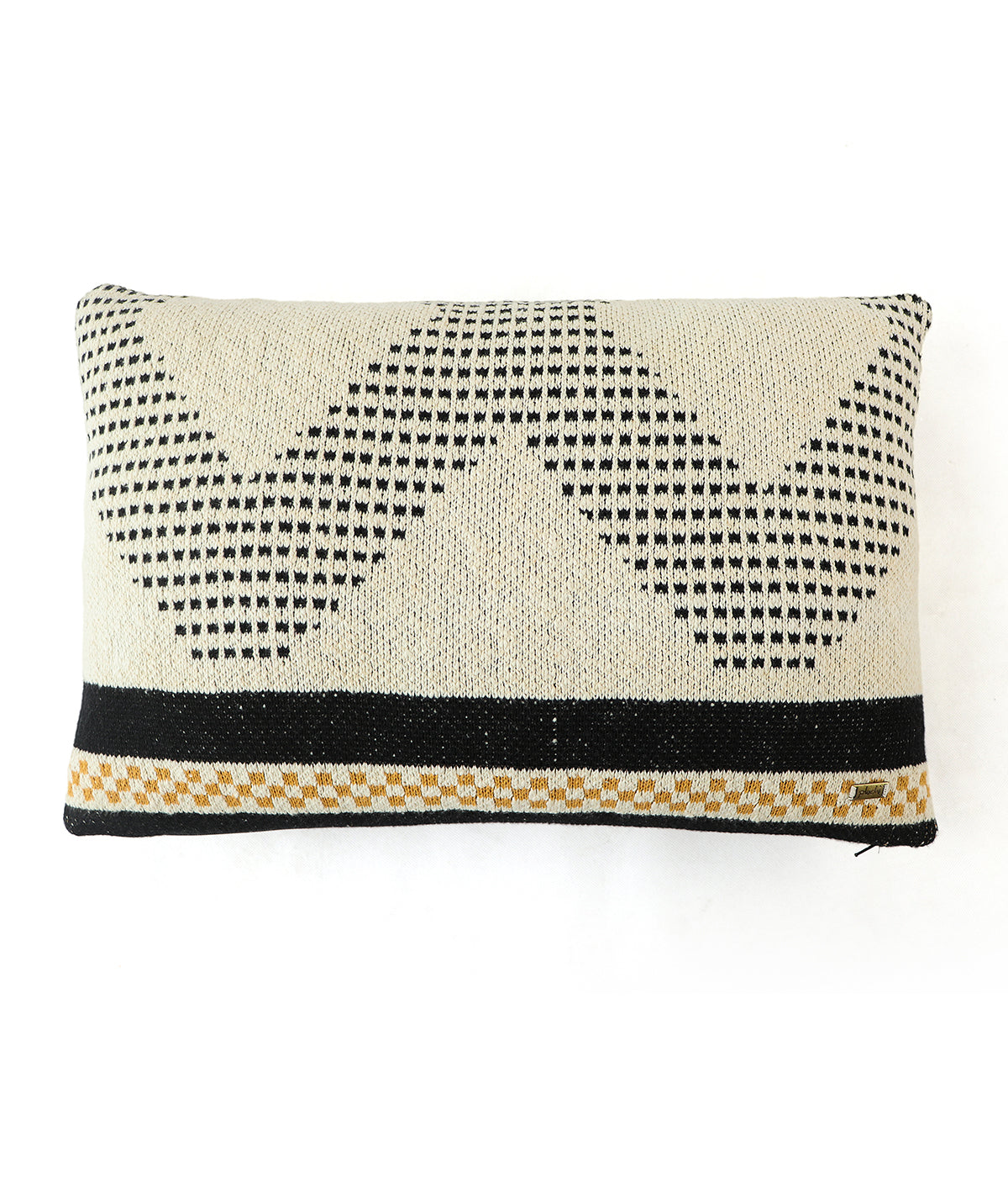 Diamond Check Cotton Knitted Decorative Natural & Black Color 12 x 20 Inches Pillow Covers