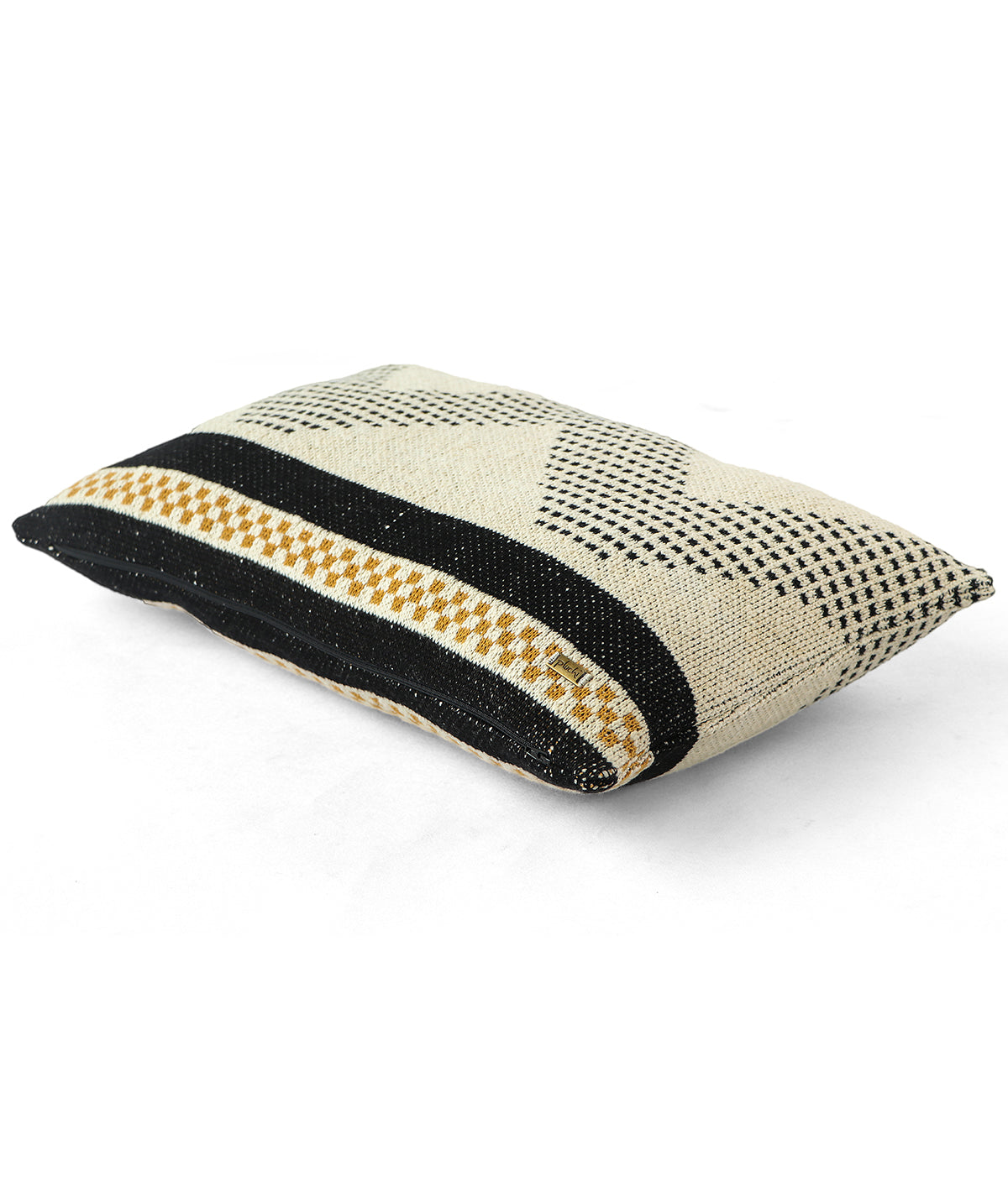 Diamond Check Cotton Knitted Decorative Natural & Black Color 12 x 20 Inches Pillow Covers