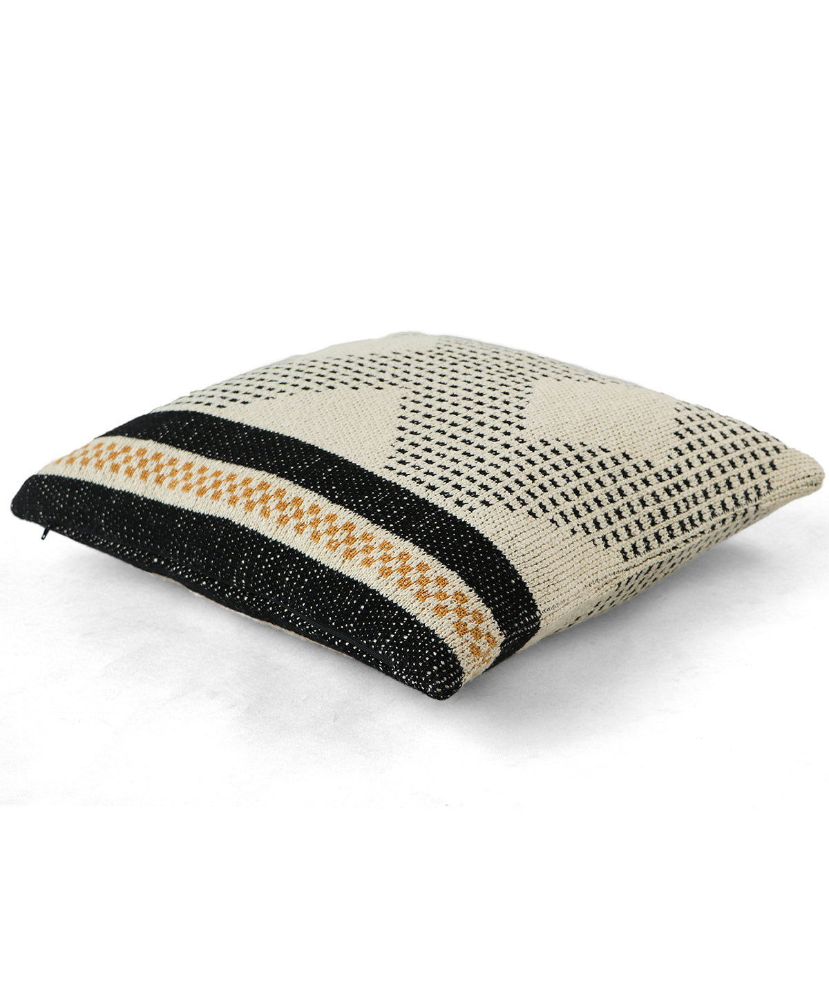 Diamond Check Cotton Knitted Decorative Natural & Black Color 18 x 18 Inches Pillow Covers