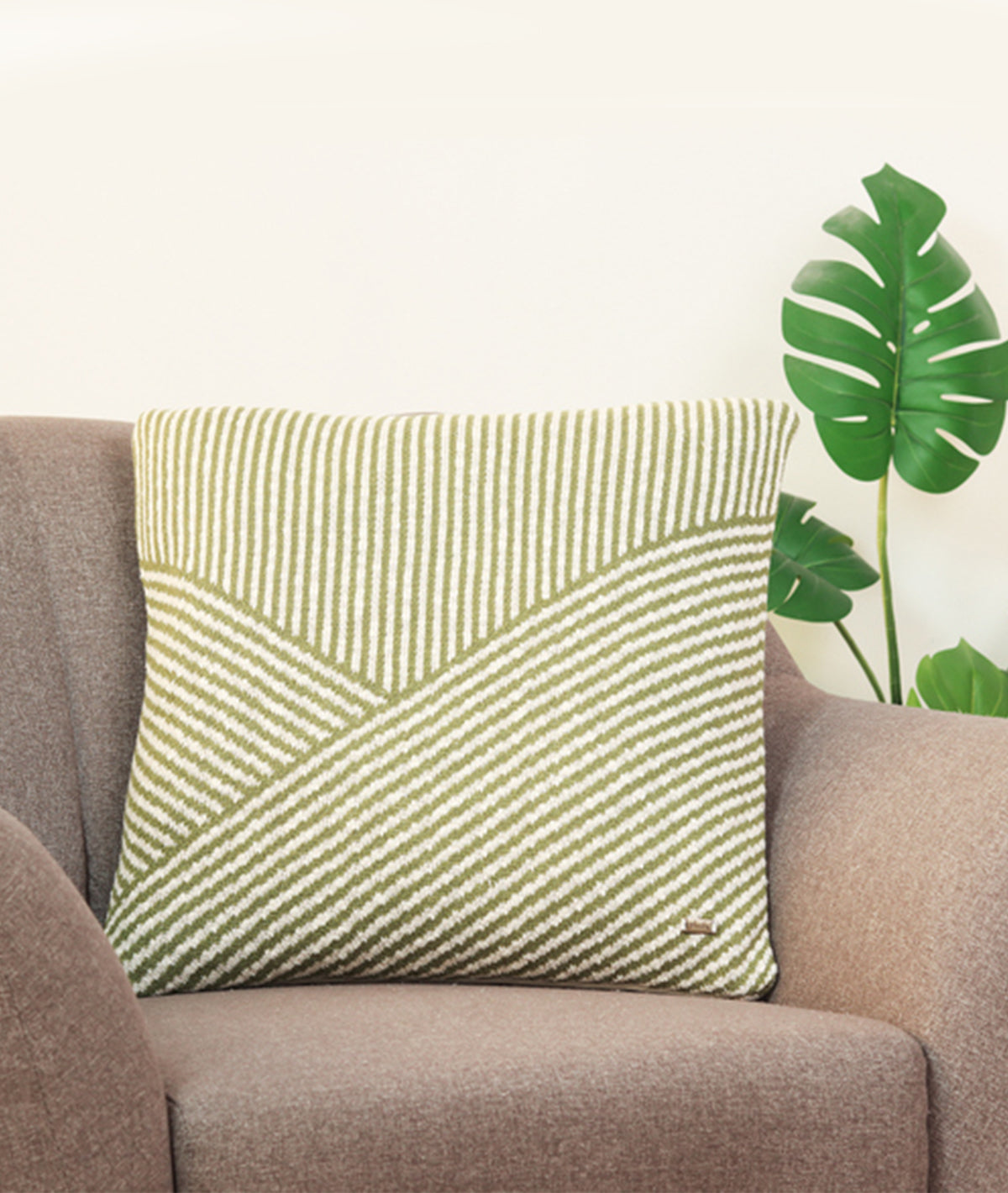 Drone Mint & Ivory Cotton Knitted Quilted 20 X 20 Inches Cushion Cover