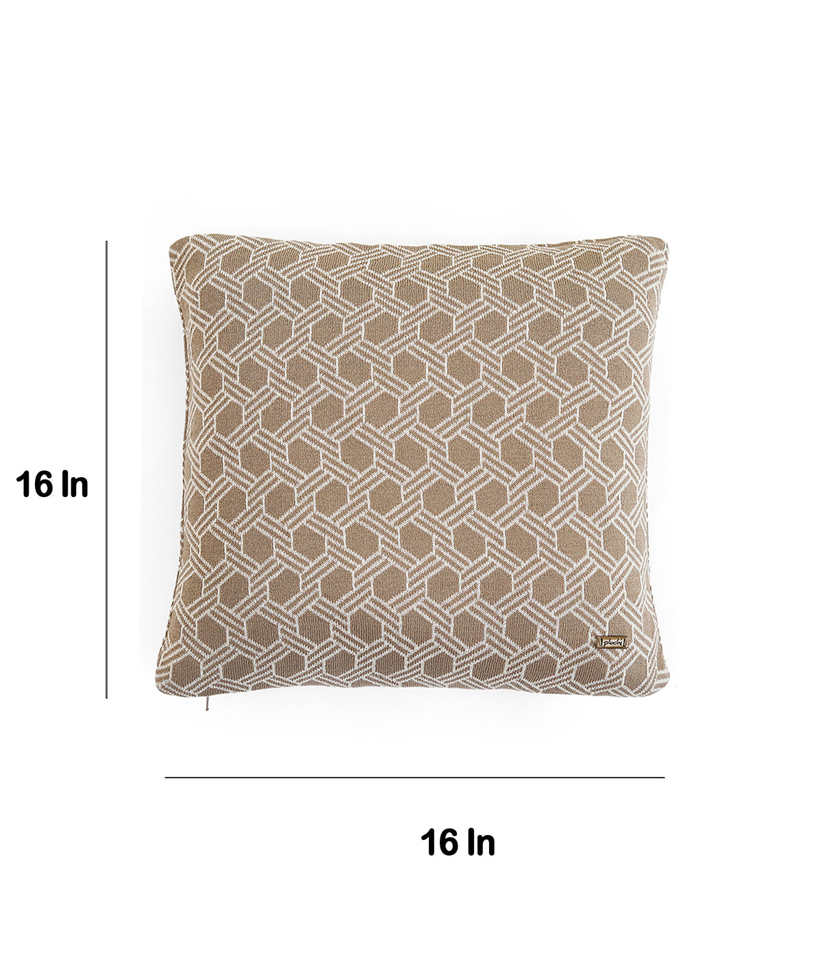 Geometric Cotton Knitted Decorative Stone & Natural Color 16 x 16 Inches Cushion Cover