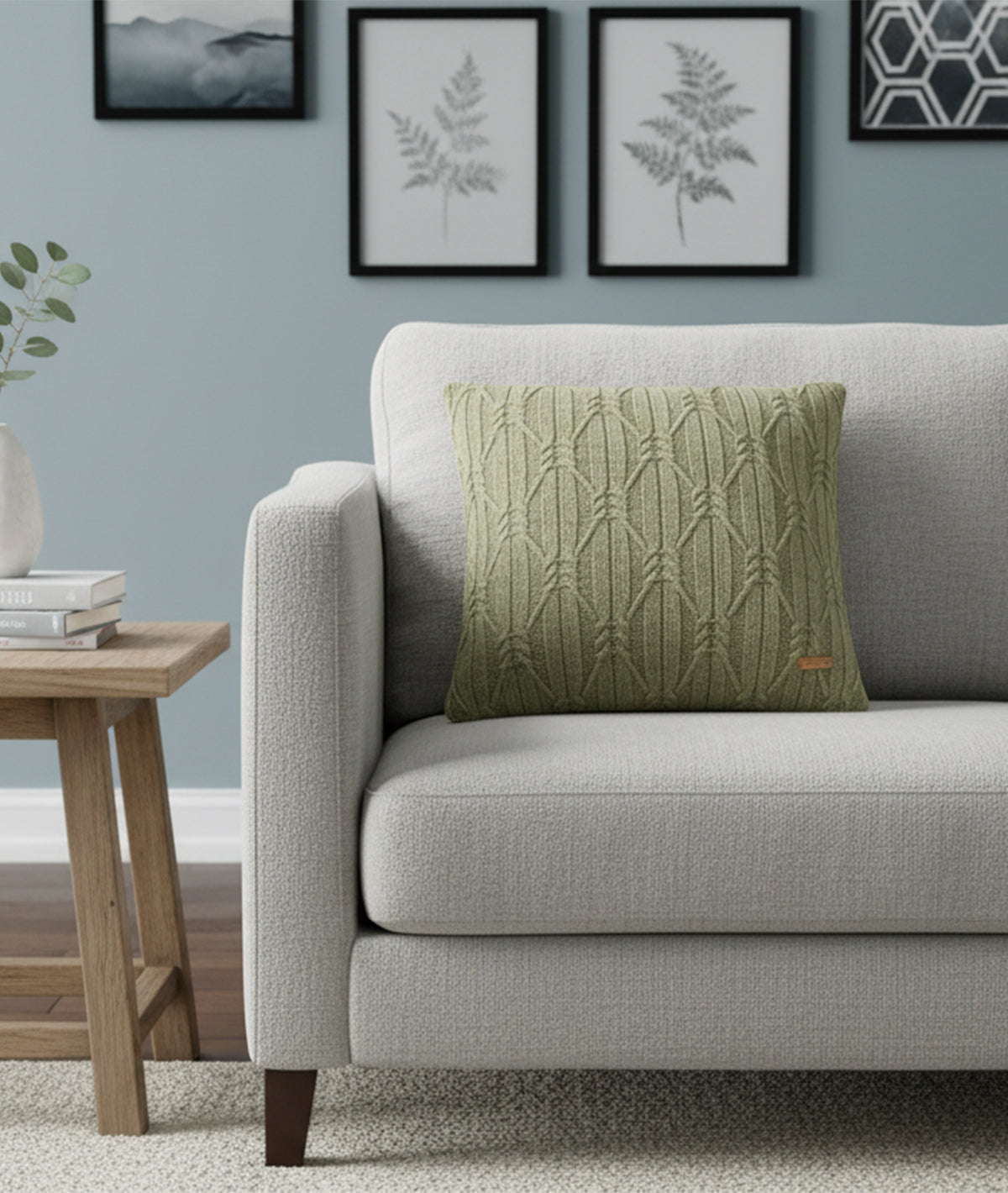 Holly Dried Herb Cotton Knitted Decorative 16 X 16 Inches Cushion Cover