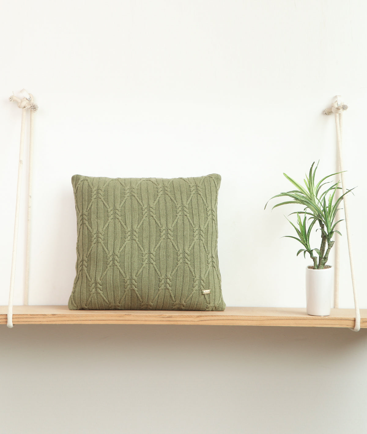 Holly Dried Herb Cotton Knitted Decorative 16 X 16 Inches Cushion Cover