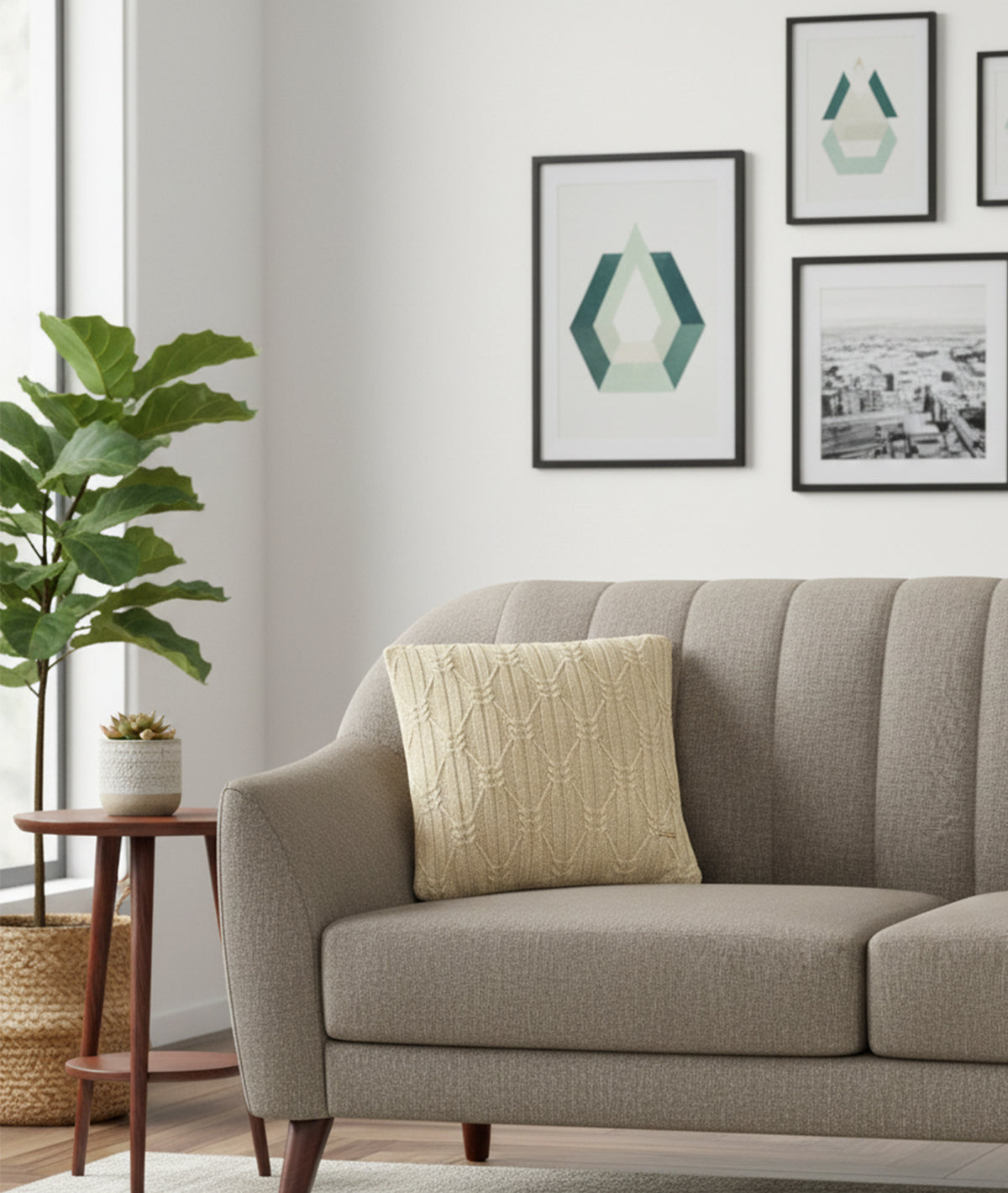 Holly Desert Sand Cotton Knitted Decorative 16 X 16 Inches Cushion Cover