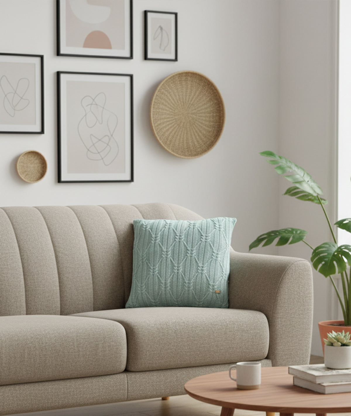 Holly Dull Blue Cotton Knitted Decorative 16 X 16 Inches Cushion Cover