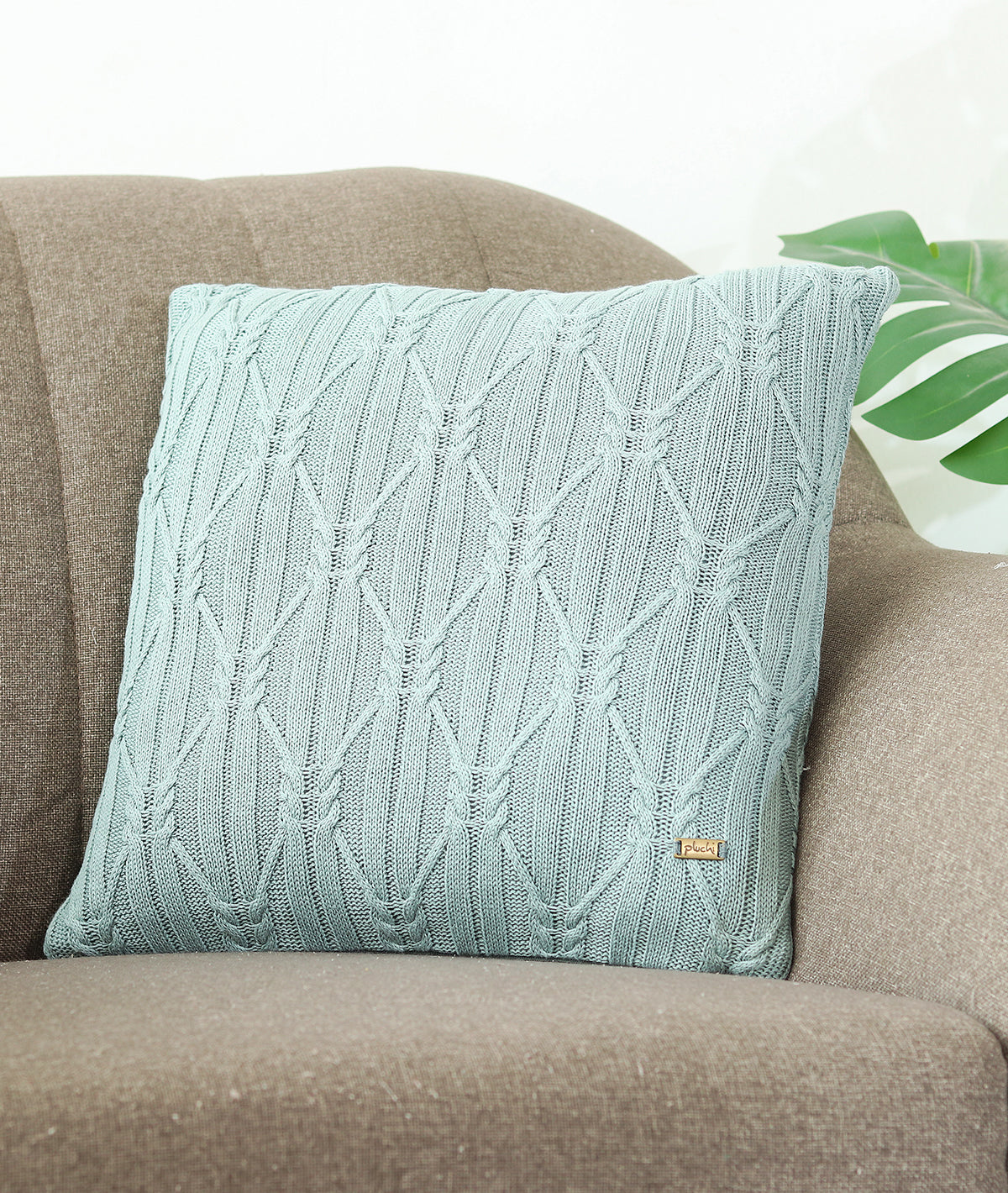 Holly Dull Blue Cotton Knitted Decorative 16 X 16 Inches Cushion Cover