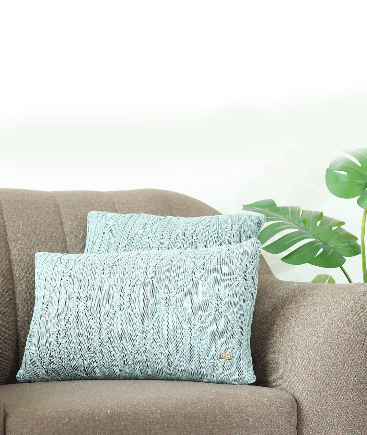 Holly Dull Blue Cotton Knitted Decorative 16 X 16 Inches Cushion Cover