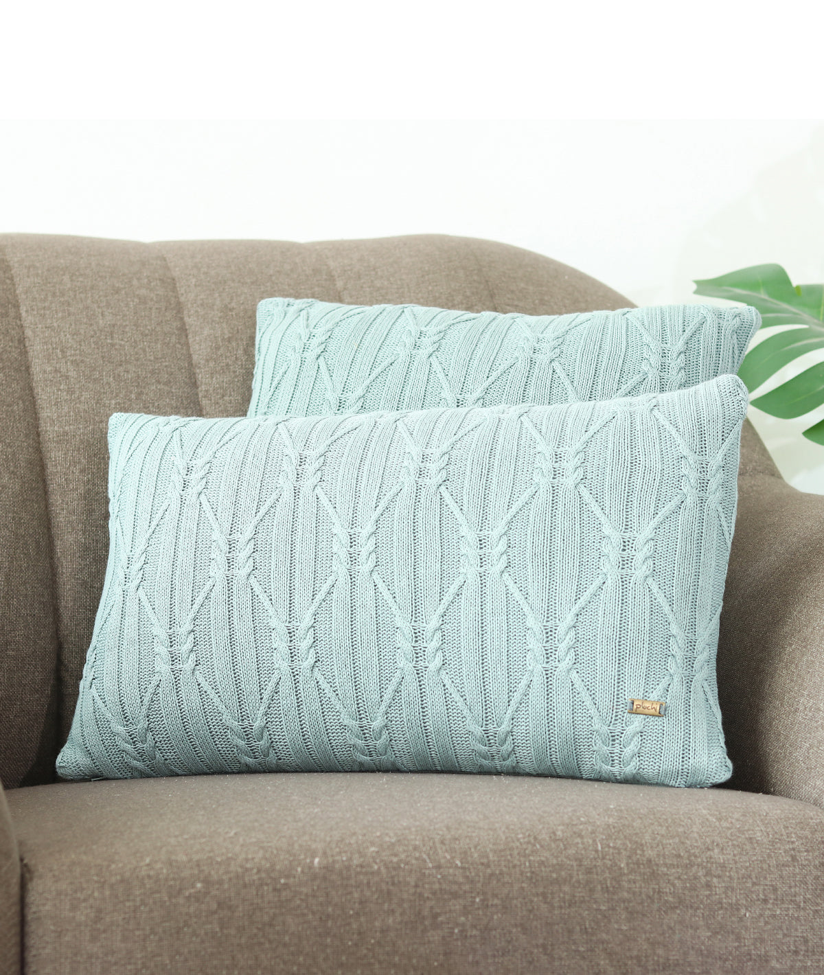 Holly Dull Blue Cotton Knitted Decorative 16 X 16 Inches Cushion Cover