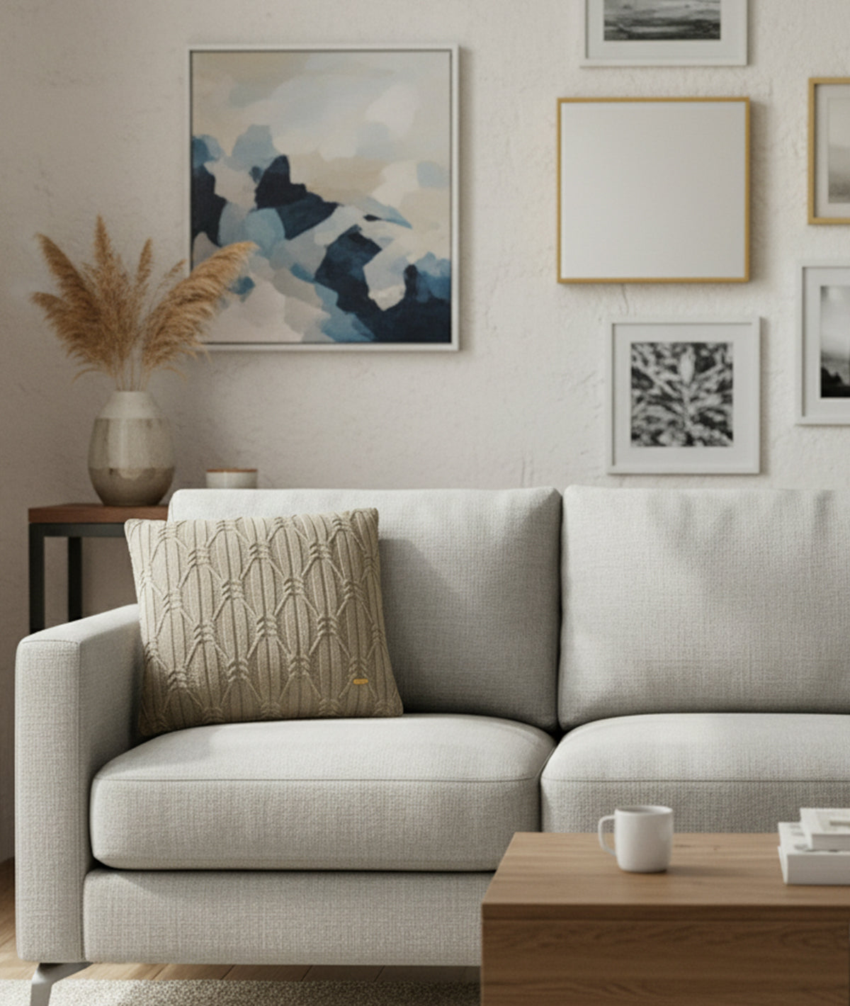 Holly Warm Grey Cotton Knitted Decorative 16 X 16 Inches Cushion Cover