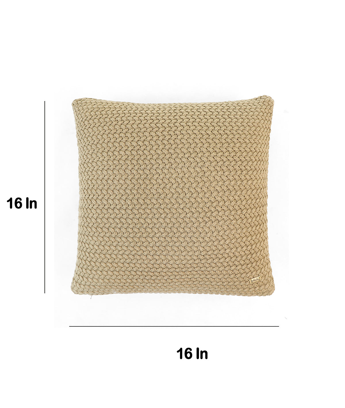 Anna Khaki Cotton Knitted Decorative 16 X 16 Inches Cushion Cover