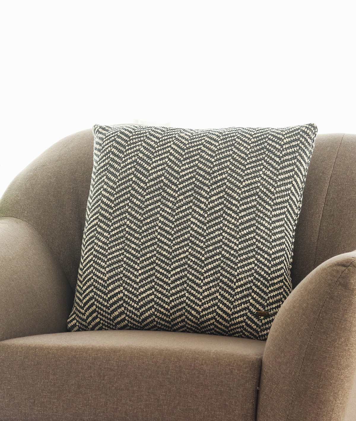 Herringbone Cotton Knitted Decorative Honeydew & Natural Color 18 x 18 Inches Cushion Cover