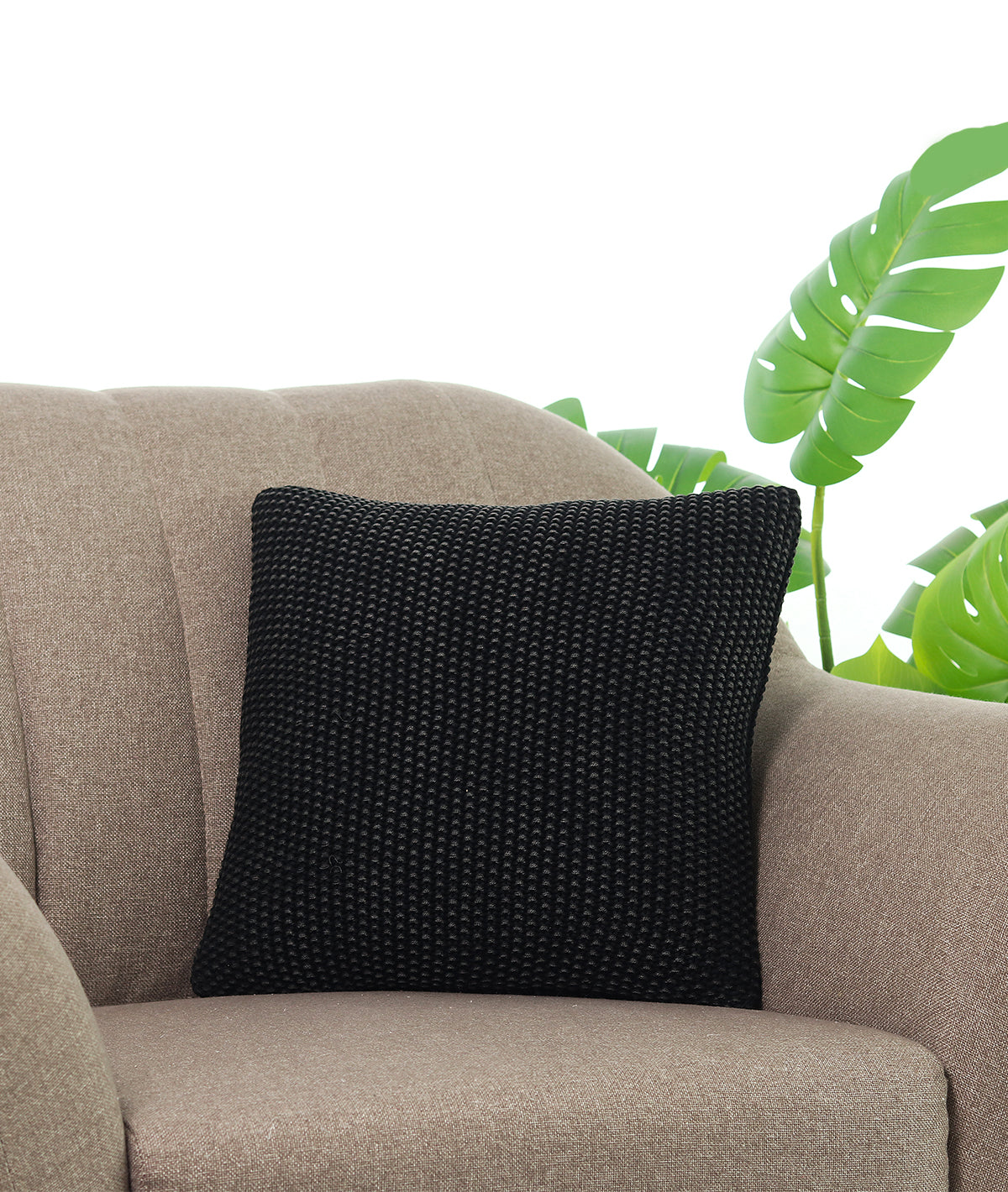 Mini Moss Knit Black Cotton Knitted Decorative 16 X 16 Inches Cushion Cover